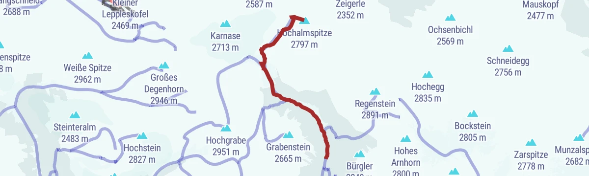 Route map: Skitour Hochalmspitze 2.797m